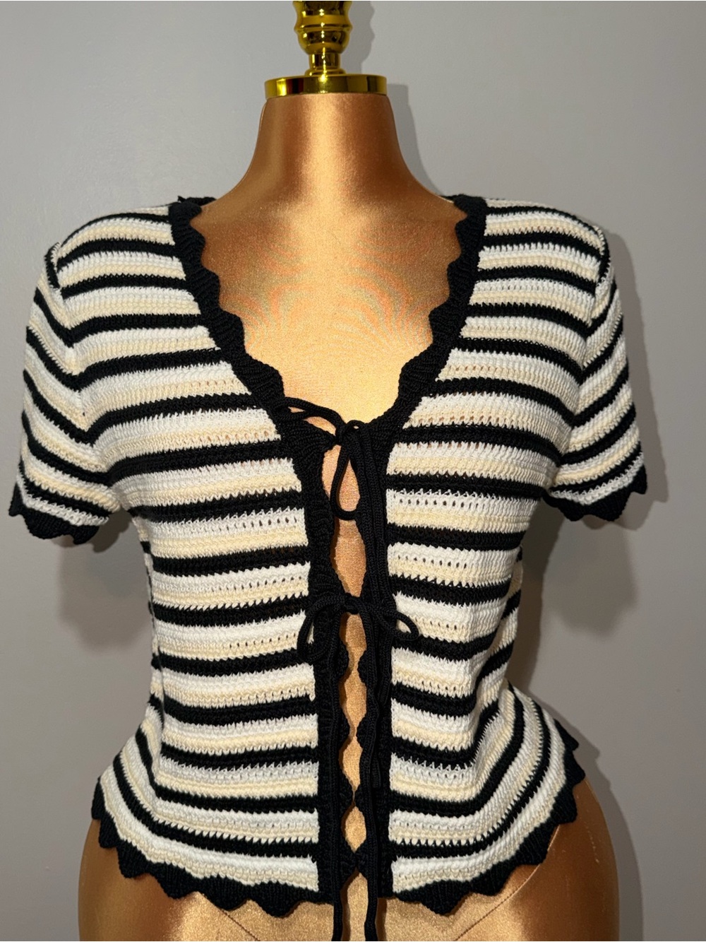& Other Stories Black and Cream Crochet Knit Top